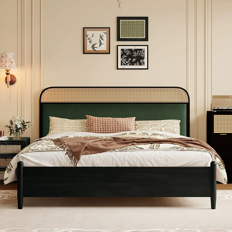Rattan bed Solid wood bed Homestay retro bedroom furniture custom