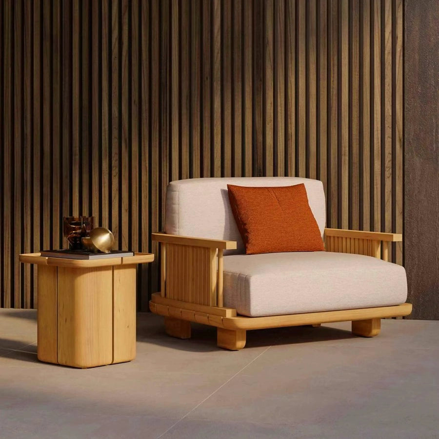 Outdoor sofa rainproof and anti-corrosion villa courtyard open-air solid wood living room combination recliner furniture custom