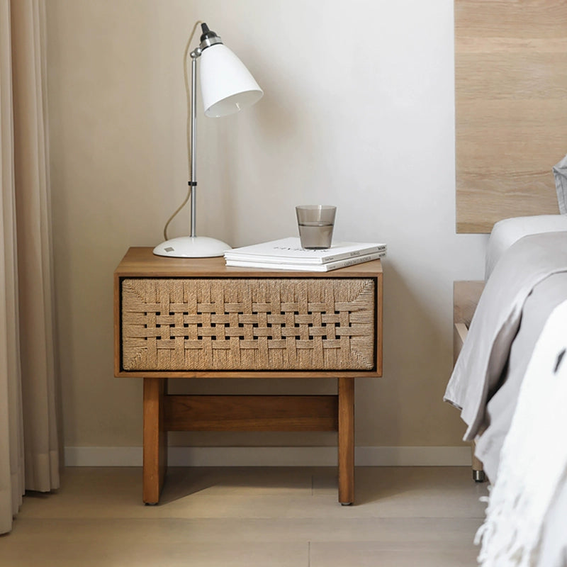 Rattan solid wood cabinet bedside cabinet household retro edge table custom