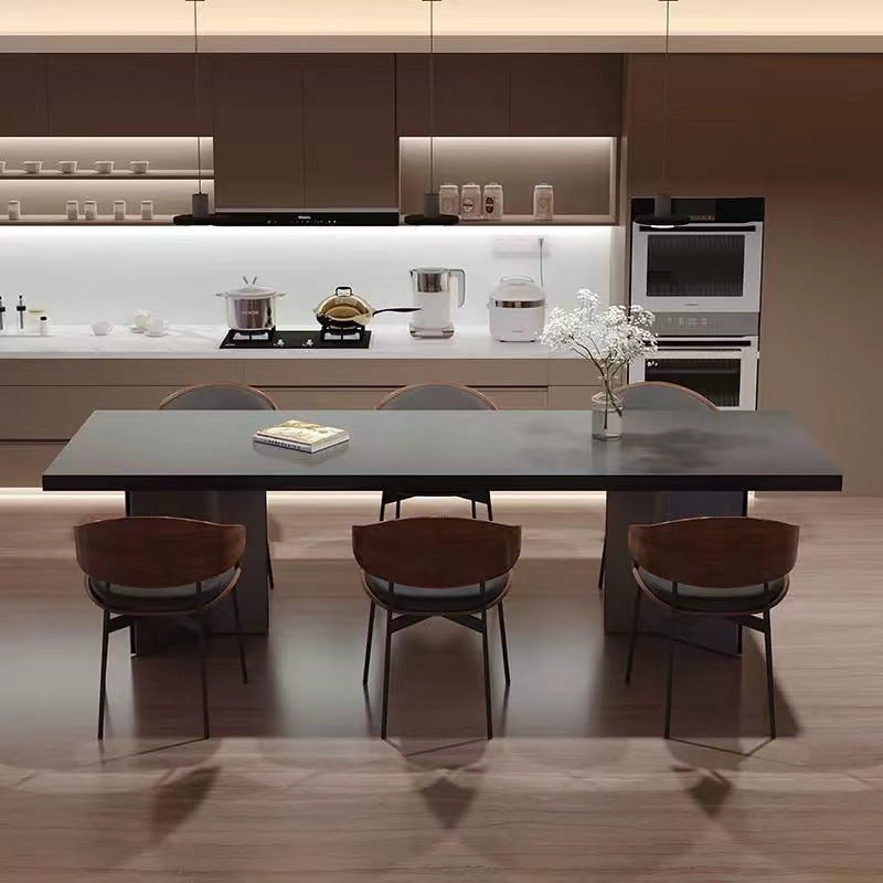 Minimalist rock slab dining table and chair combination household retro high-end rectangular dining table custom
