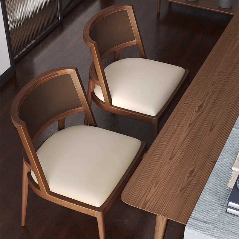 Solid wood dining chair home designer retro rattan chair hotel restaurant casual backrest wooden chair