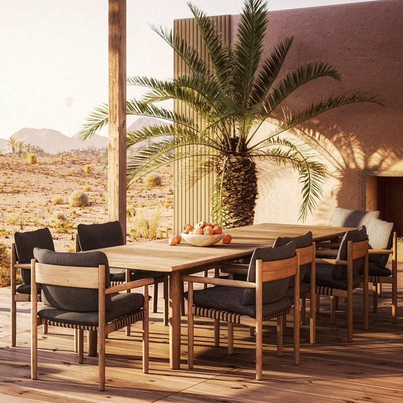 Outdoor tables and chairs courtyard waterproof and sunscreen casual solid wood dining table and chairs furniture outdoor rattan chair combination custom