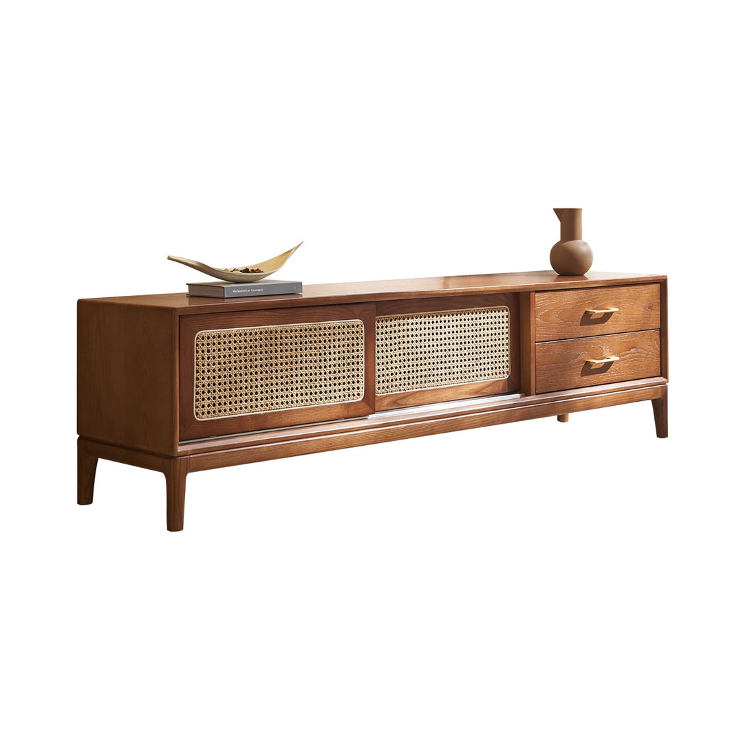 Solid wood rattan TV cabinet living room simple homestay creative rattan locker storage cabinet custom