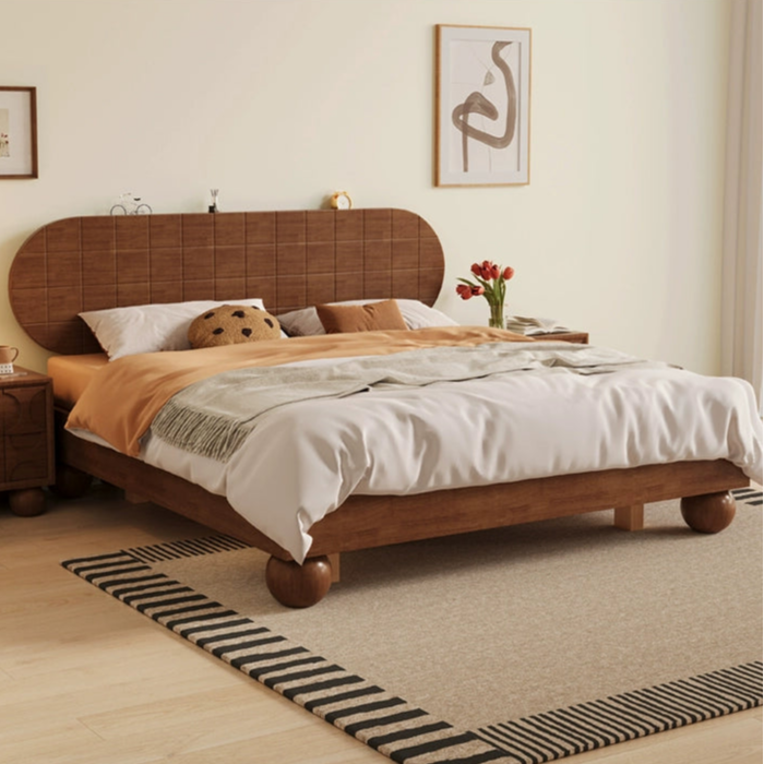 Retro solid wood bed medieval master bedroom simple bed modern double bed