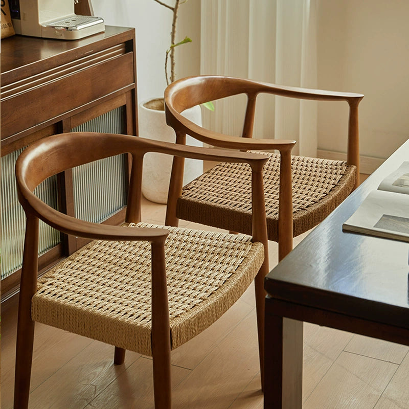 Solid wood dining chair back armrest chair wooden table chair stool rattan chair book tea table walnut