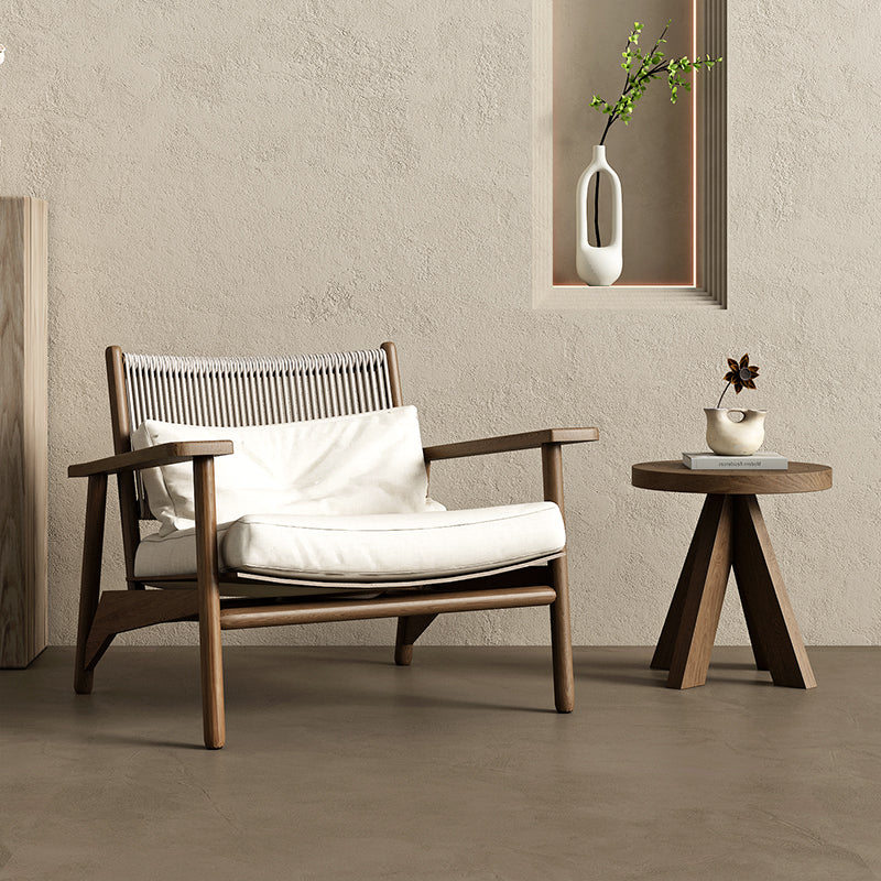 Modern solid wood single sofa lazy chair retro balcony leisure chair living room reception chair single recliner