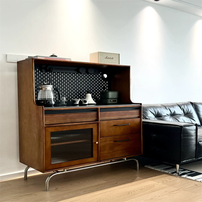 Solid wood dining side cabinet rock slab coffee tea cabinet modern simple storage storage wine cabinet custom