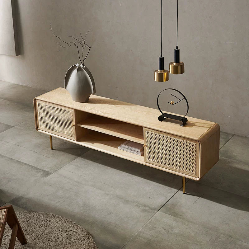 Solid wood TV cabinet simple rattan modern simple bedroom living room locker homestay custom