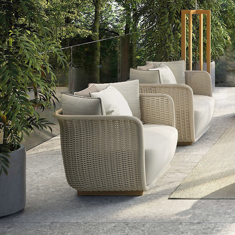 Outdoor sofa waterproof and sunscreen courtyard villa rattan chair combination high-end outdoor leisure hotel furniture customization