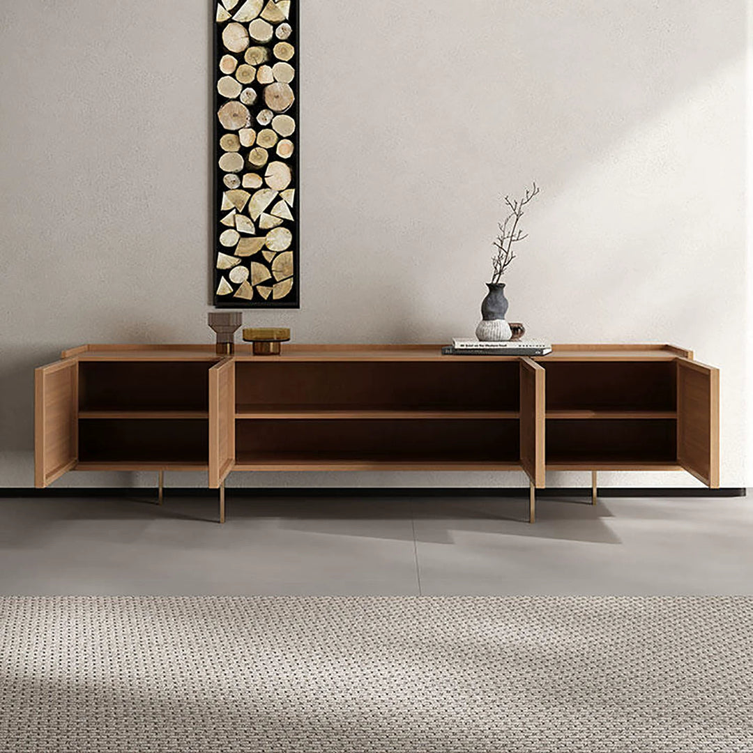 Rattan TV cabinet Solid wood display cabinet Household living room Simple light luxury locker Customized