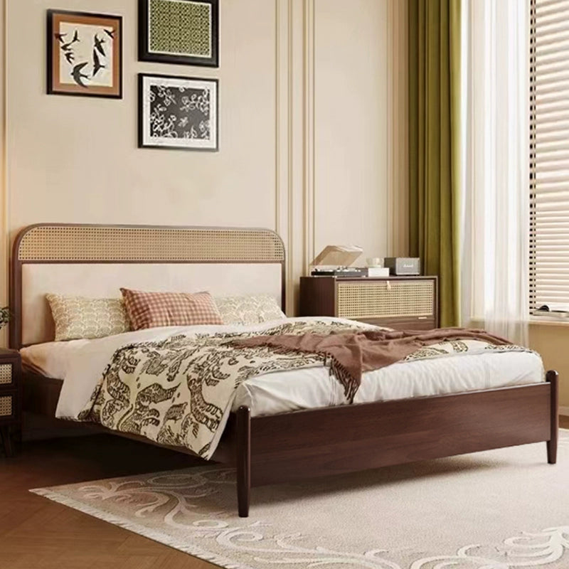 Solid wood soft bag bed rattan bed retro big bed custom
