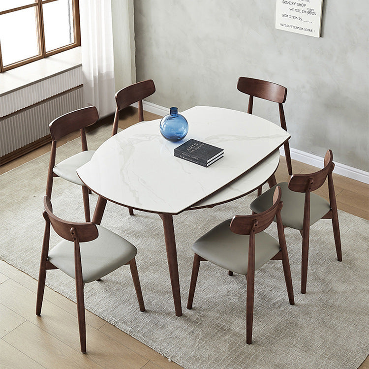 Solid wood dining table household retractable folding rock slab dining table and chair combination light luxury modern simple variable round table custom