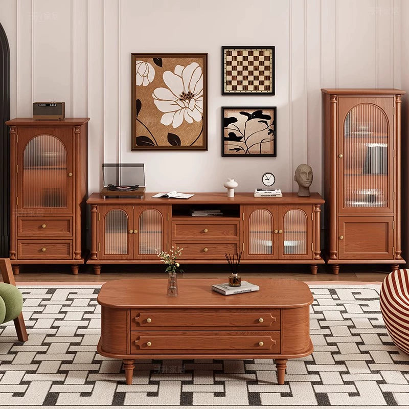Retro solid wood TV cabinet, living room home new storage locker, TV cabinet custom
