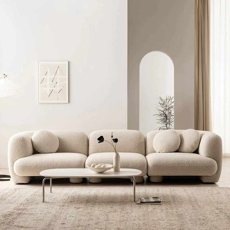 Cream style living room three-person fabric sofa straight row cute creative designer home new