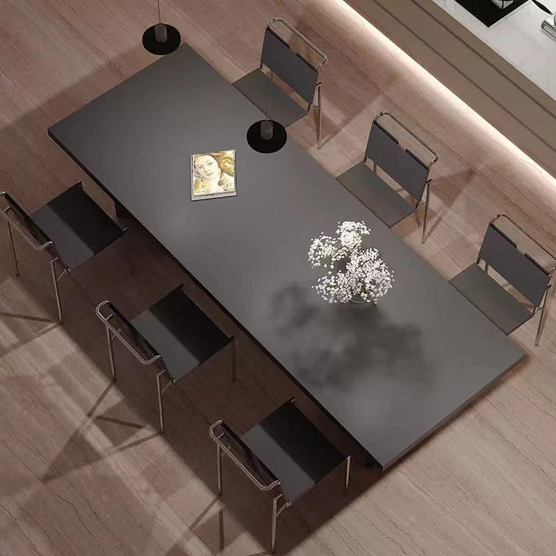 Minimalist rock slab dining table and chair combination household retro high-end rectangular dining table custom