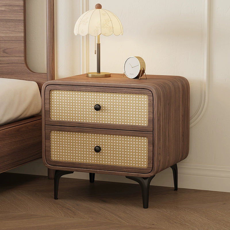 Home bedroom creative solid wood bedside cabinet light luxury high sense rattan new custom