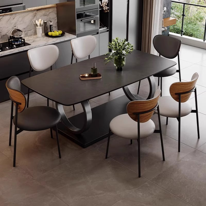 Rock slab dining table and chair combination household small apartment dining table light luxury high-end living room rectangular dining table custom