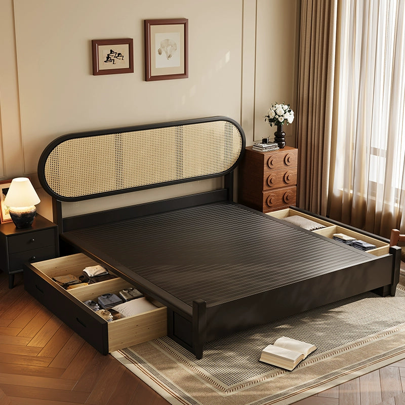Rattan full solid wood bed Modern simple bedroom bed Homestay bed Customized