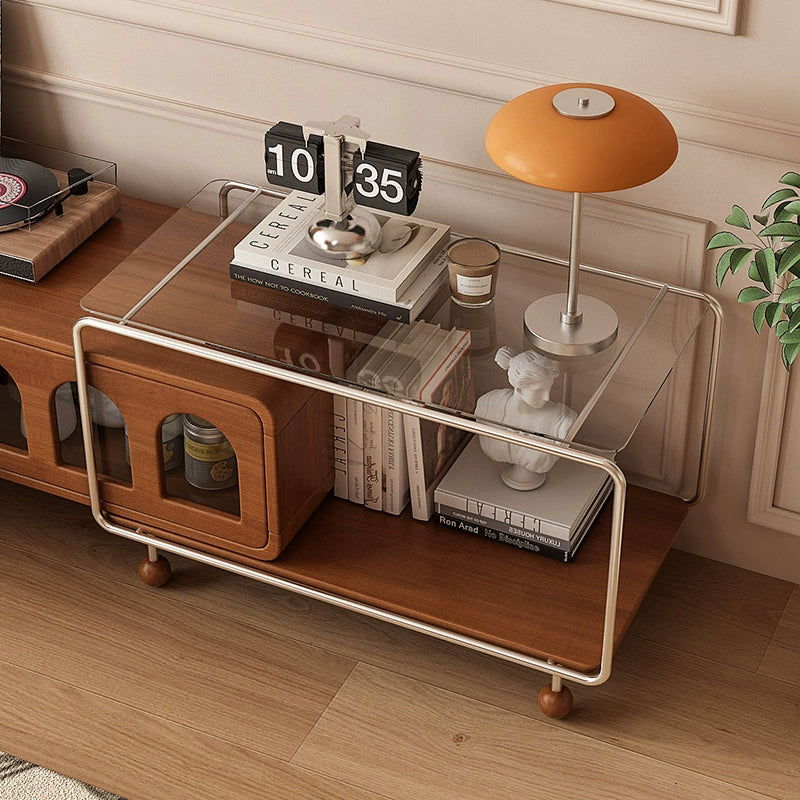 Retro telescopic TV cabinet Solid wood storage cabinet Living room household cabinet Customized