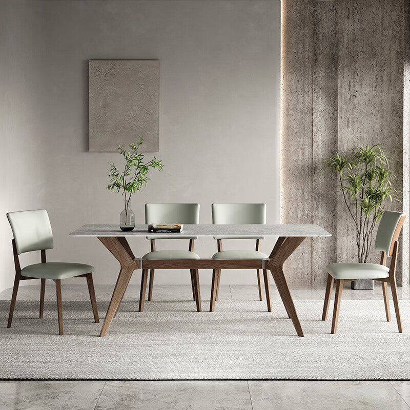 Rock slab dining table Minimalist light luxury solid wood rectangular household dining table custom