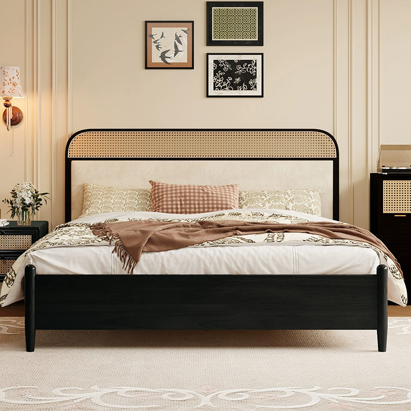 Rattan bed Solid wood bed Homestay retro bedroom furniture custom