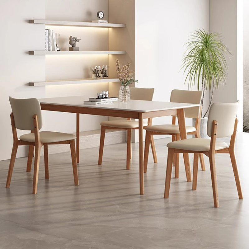 Light luxury dining table and chair combination small apartment household modern rectangular log color dining table custom