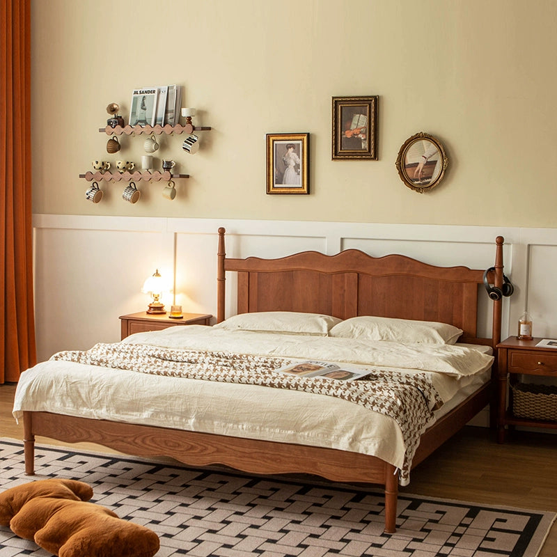 Retro solid wood double bed simple master bedroom furniture custom