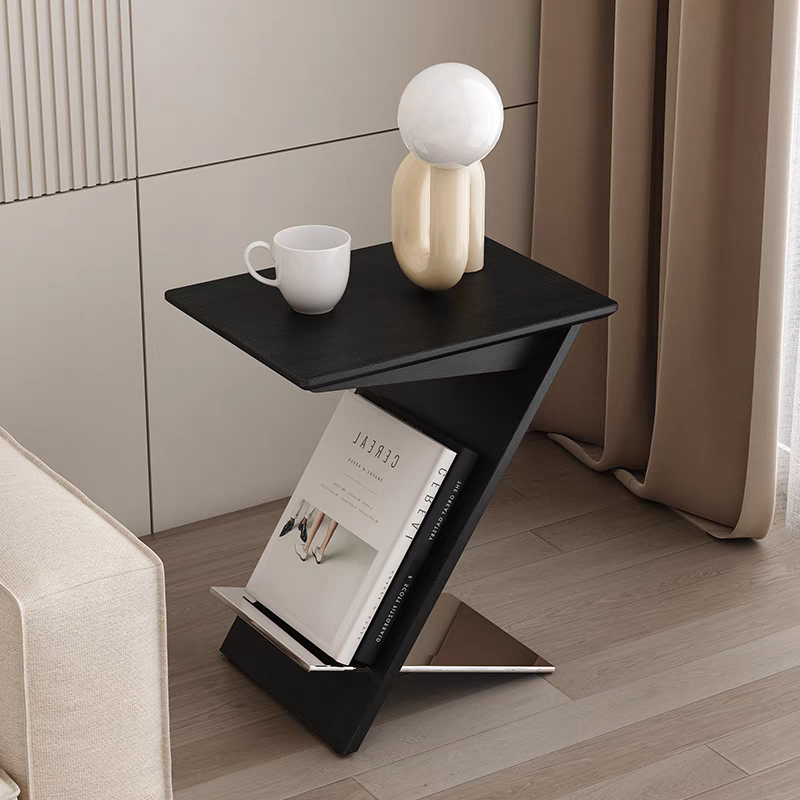 Light luxury modern solid wood small edge few home living room sofa corner few retro simple designer original magazine rack