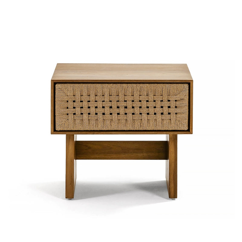 Rattan solid wood cabinet bedside cabinet household retro edge table custom