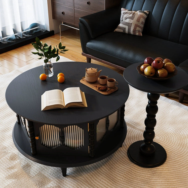 Medieval solid wood coffee table round small table retro living room storage side table small tea table