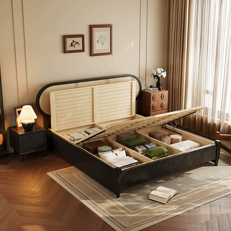 Rattan full solid wood bed Modern simple bedroom bed Homestay bed Customized