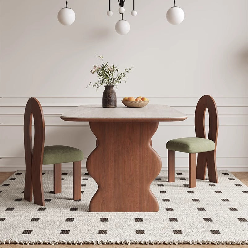 Solid wood dining table and chairs new retro black rock slab furniture custom