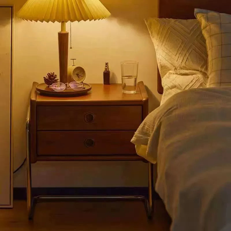 Solid wood retro bedside table Bedroom small storage cabinet Furniture Stainless steel bedside cabinet Locker custom