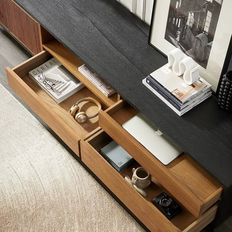 Modern retro color matching solid wood TV cabinet audio-visual floor cabinet custom