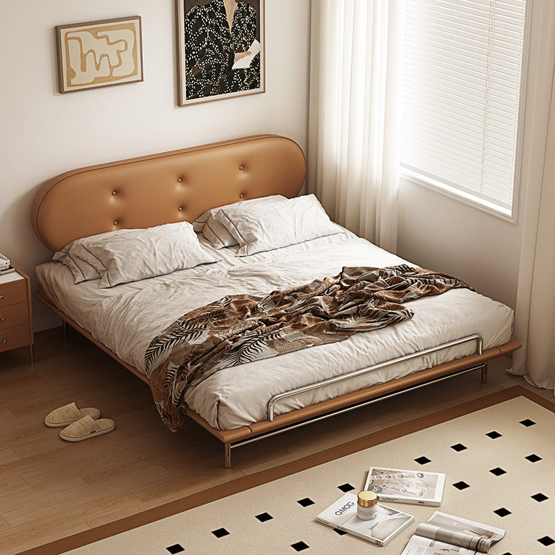 Retro leather bed modern simple master bedroom double bed small flat edge
