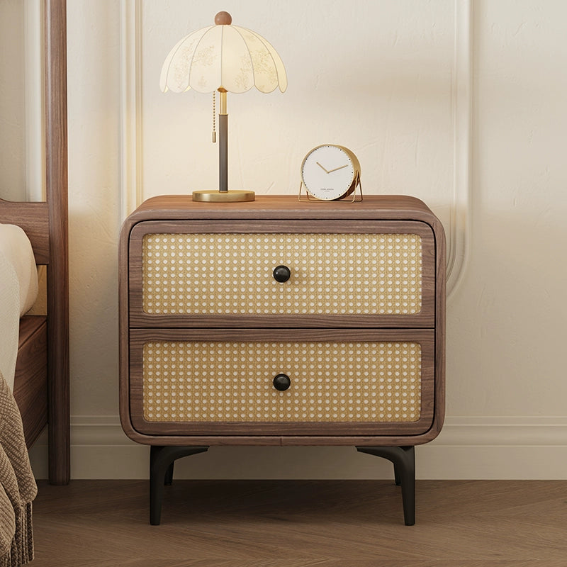 Home bedroom creative solid wood bedside cabinet light luxury high sense rattan new custom