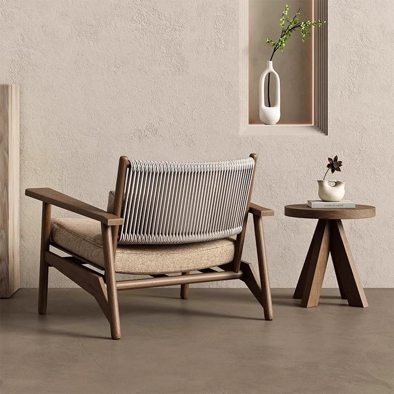 Outdoor sofa chair rope woven single rattan chair waterproof balcony garden homestay courtyard solid wood anti-corrosion furniture custom