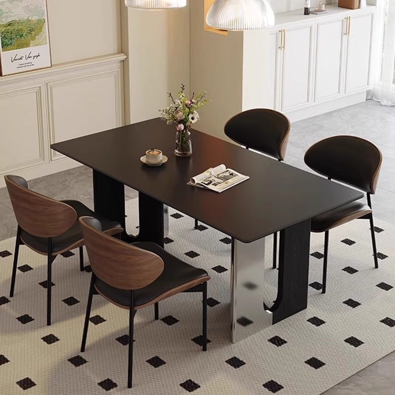 Rock slab dining table and chair combination household small apartment dining table light luxury high-end living room rectangular dining table custom