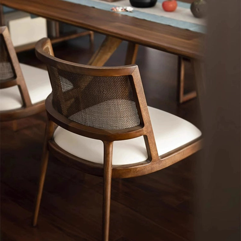 Solid wood dining chair home designer retro rattan chair hotel restaurant casual backrest wooden chair