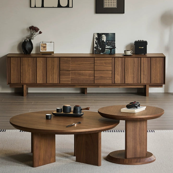 Solid wood floor TV cabinet coffee table combination medieval retro living room storage locker integration