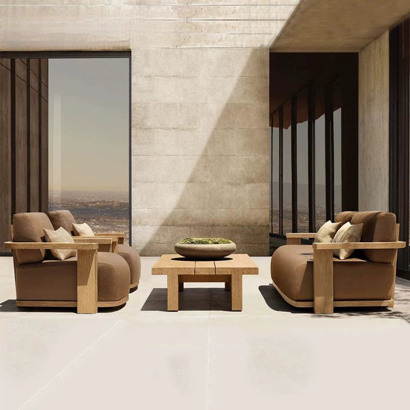 Outdoor sofa courtyard villa hotel solid wood garden open-air sun room rain and sun protection leisure furniture custom