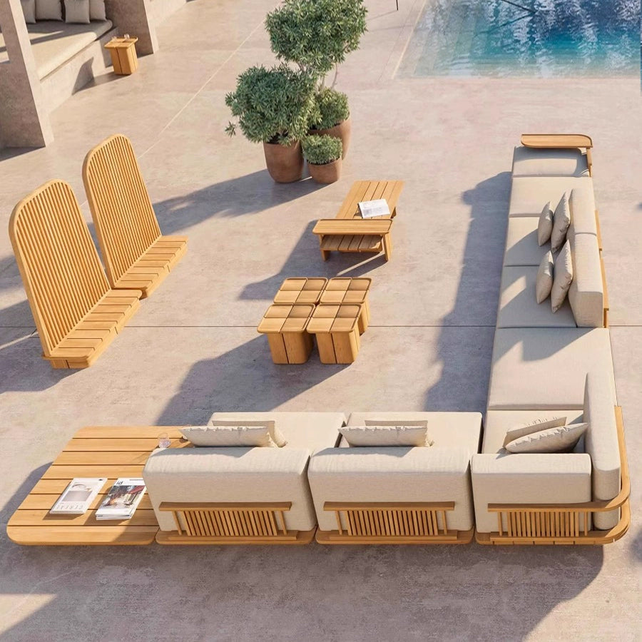 Outdoor sofa rainproof and anti-corrosion villa courtyard open-air solid wood living room combination recliner furniture custom