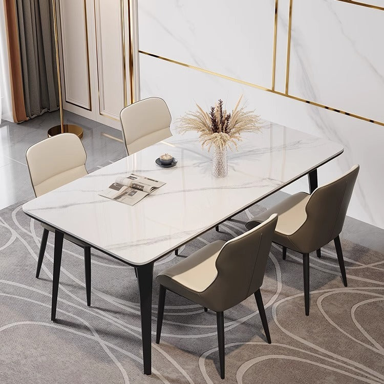 Light luxury rock slab dining table and chairs household small apartment modern simple rectangular dining table custom