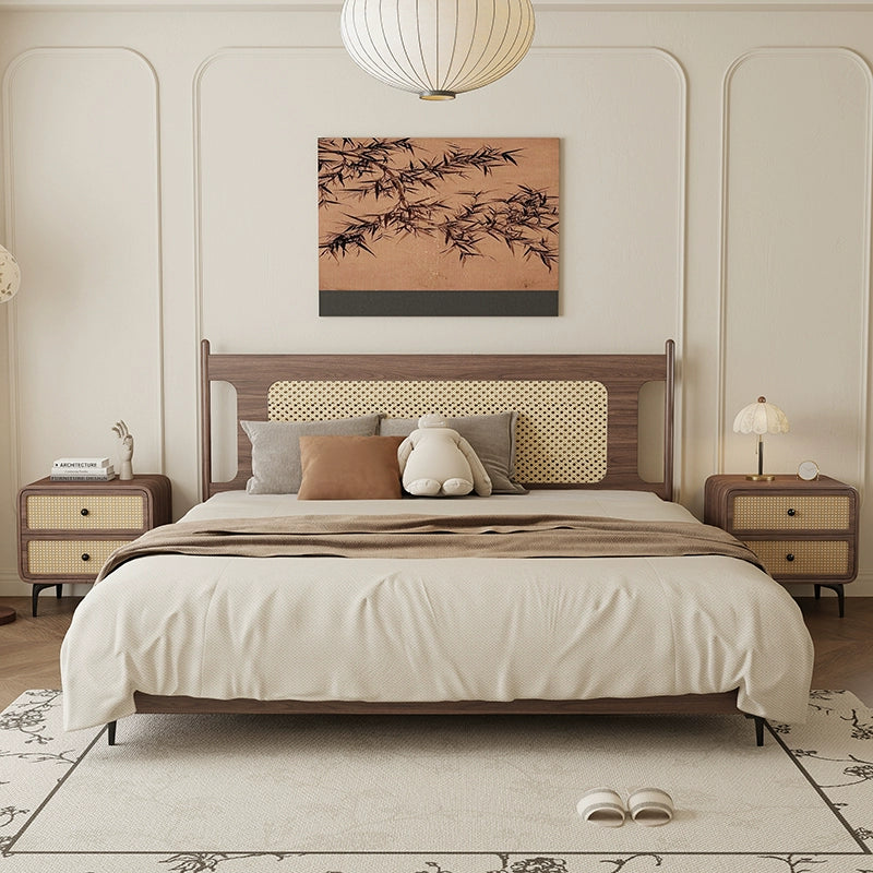 Home bedroom creative solid wood bedside cabinet light luxury high sense rattan new custom