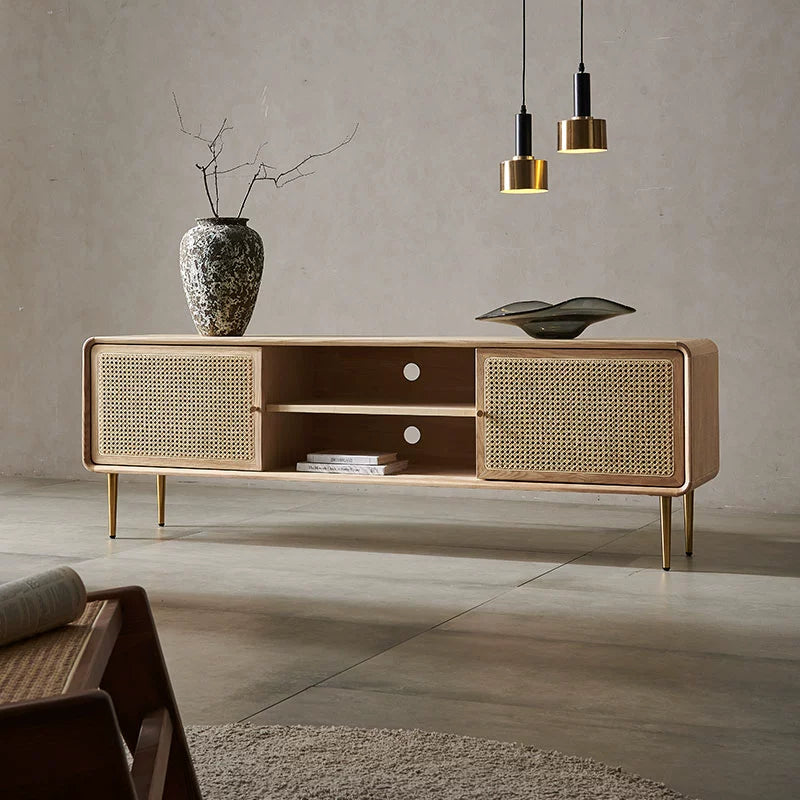 Solid wood TV cabinet simple rattan modern simple bedroom living room locker homestay custom