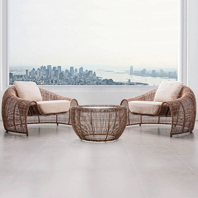 Rattan chair three-piece rattan sofa combination balcony small table and chair outdoor open-air leisure waterproof creative furniture