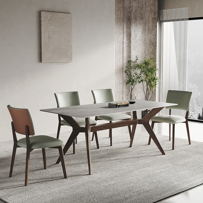 Rock slab dining table Minimalist light luxury solid wood rectangular household dining table custom