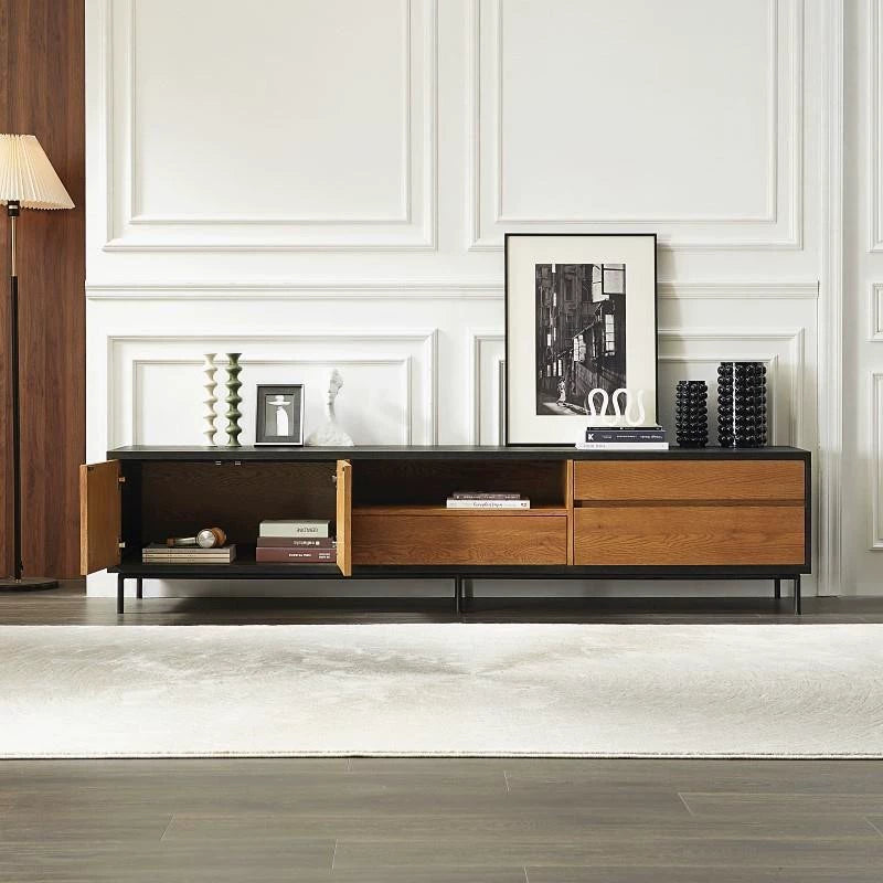 Modern retro color matching solid wood TV cabinet audio-visual floor cabinet custom