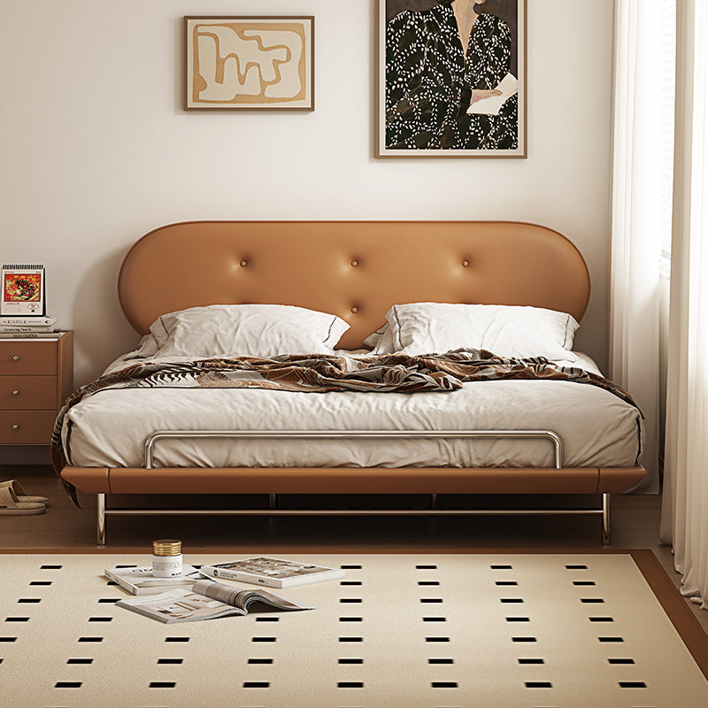 Retro leather bed modern simple master bedroom double bed small flat edge