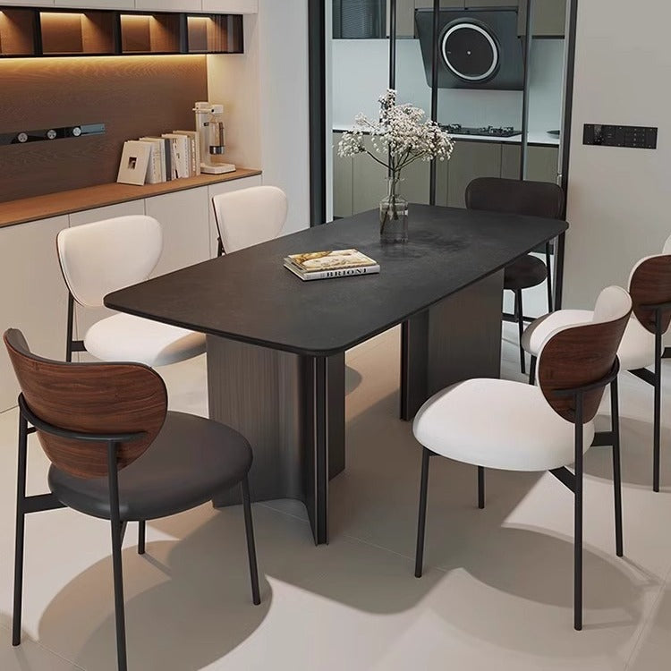 High-end simple modern black rock slab dining table and chair combination rectangular retro small apartment customized for home use